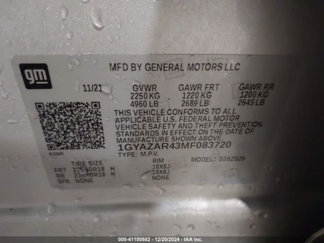 1GYAZAR43MF083720 Cadillac Xt4 Fwd Luxury