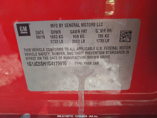 1G1JC5SH1G4179916 Chevrolet Sonic Lt Auto