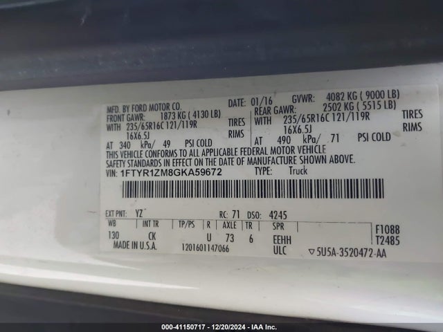 1FTYR1ZM8GKA59672 Ford Transit