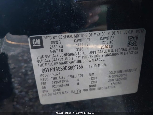 2012 CADILLAC SRX 3GYFNAE39CS608756 Photo 8