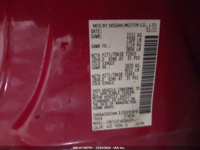 1N6AA1ED3NN100989 Nissan Titan Pro-4x 4x4