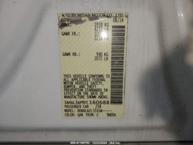 1N4AL3AP9FC160688 Nissan ALTIMA 2.5