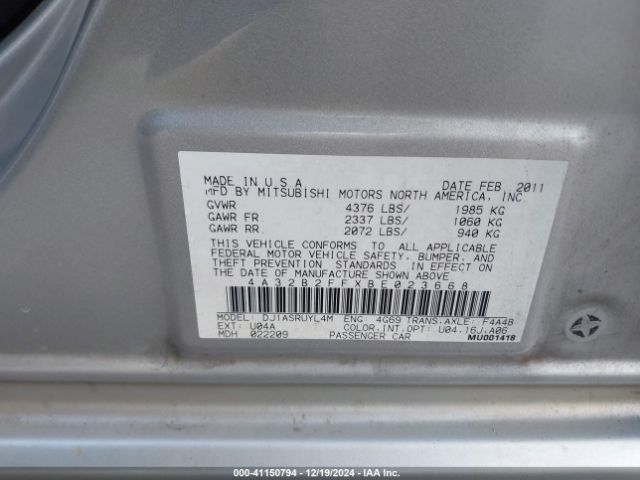 2011 MITSUBISHI GALANT 4A32B2FFXBE023668 Photo 8