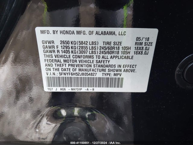 Honda Pilot Ex-l 2018 5FNYF6H52JB054827 Image 9