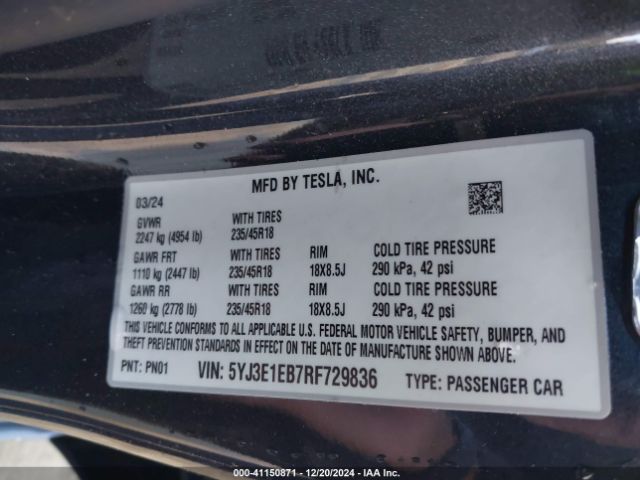 5YJ3E1EB7RF729836 Tesla Model 3 Long Range Dual Motor All-wheel Drive
