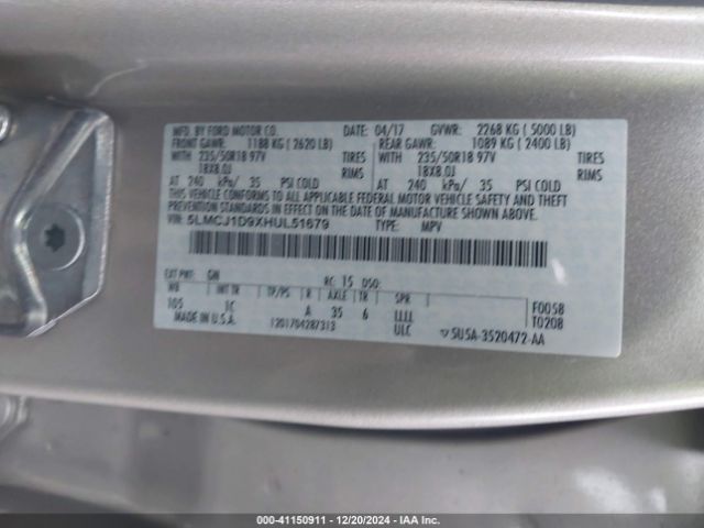 5LMCJ1D9XHUL51679 Lincoln Mkc Premiere