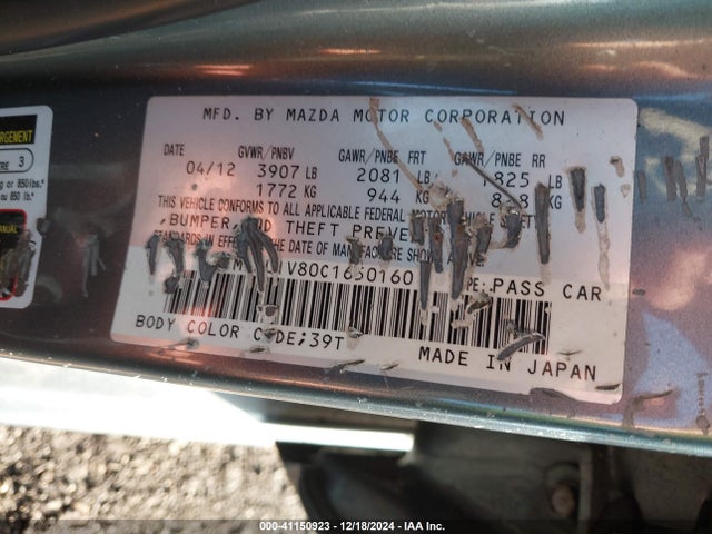 Aukcja sprzedaży 2012 Mazda Mazda3 I Touring, vin: JM1BL1V80C1650160, numer aukcji: 41150923