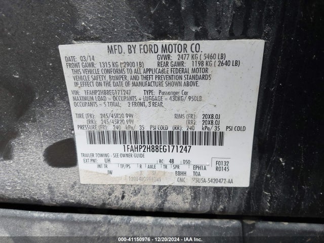 Ford TAURUS SEL 2014 1FAHP2H88EG171247 Image 9