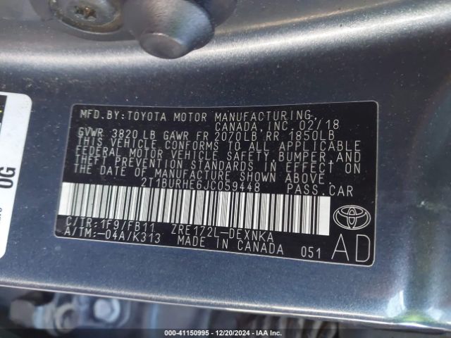 2T1BURHE6JC059448 Toyota Corolla L/le/xle/se/xse