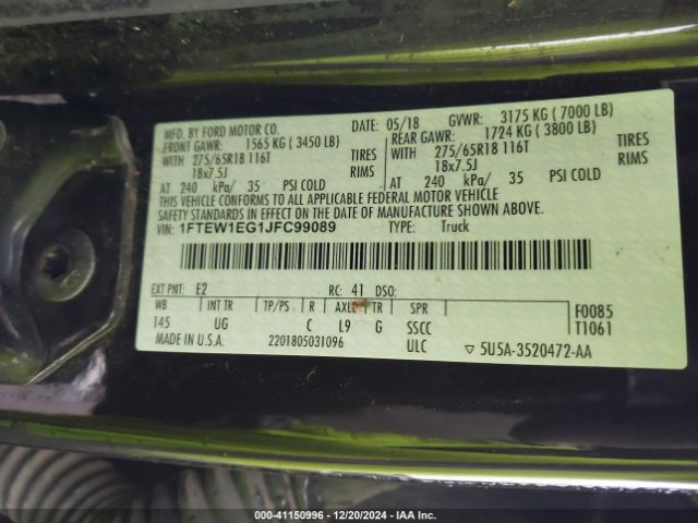1FTEW1EG1JFC99089 Ford F-150 Xlt