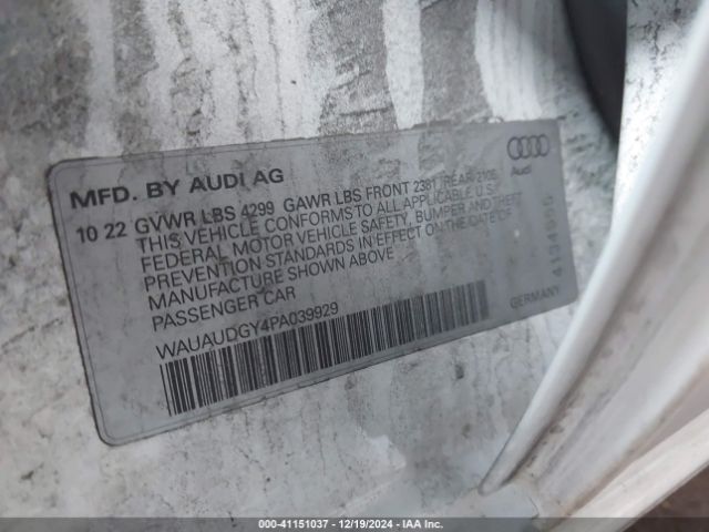 WAUAUDGY4PA039929 Audi A3 Premium 40 Tfsi Front-wheel Drive S Tronic