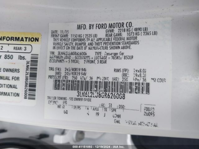3LN6L2LU8GR626008 Lincoln MKZ HYBRID