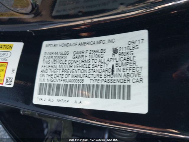 1HGCV1F90JA000538 Honda Accord Touring