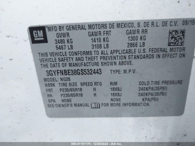 3GYFNBE38GS532443 Cadillac Srx Luxury Collection