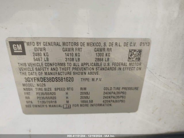 2013 CADILLAC SRX 3GYFNDE38DS581620 Photo 8