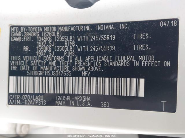 5TDDGRFH5JS047635 Toyota Highlander Hybrid Limited Platinum