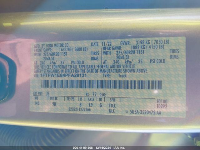 1FTFW1E84PFA28131 Ford F-150 Platinum