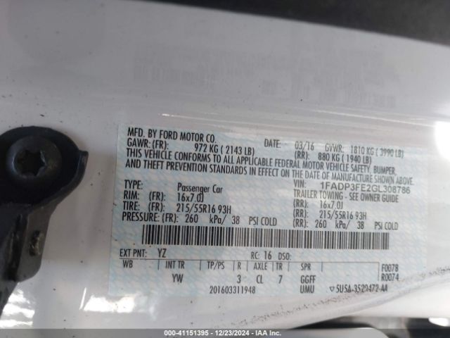 1FADP3FE2GL308786 Ford FOCUS SE