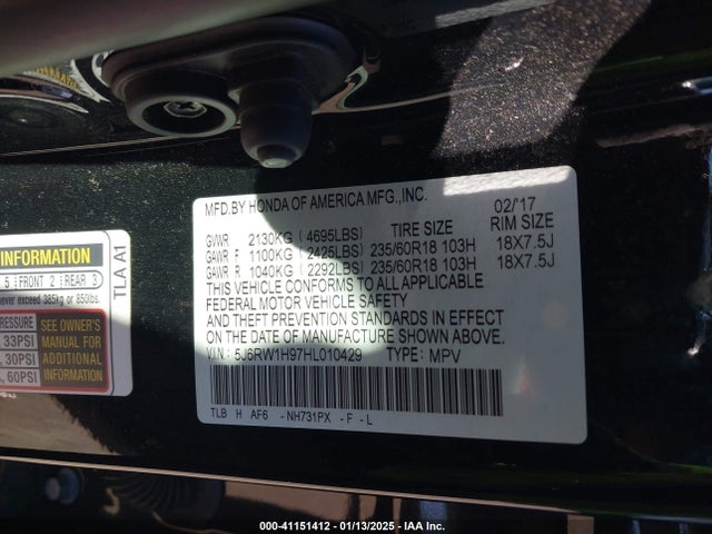 5J6RW1H97HL010429 Honda Cr-v Touring