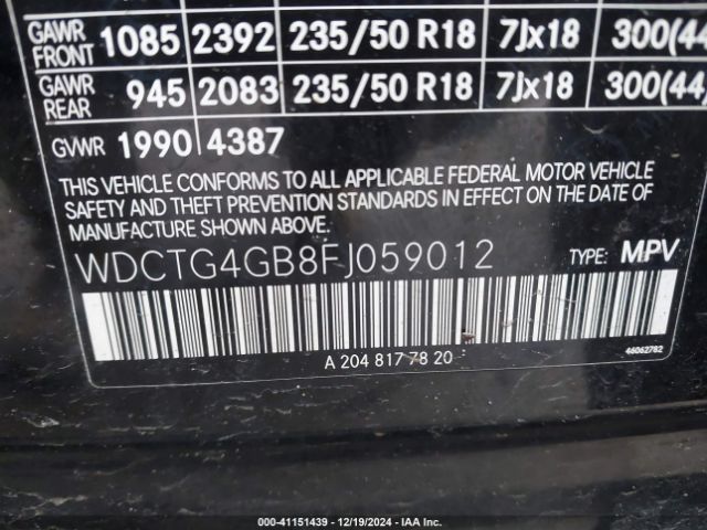 WDCTG4GB8FJ059012 Mercedes-Benz Gla 250 4matic