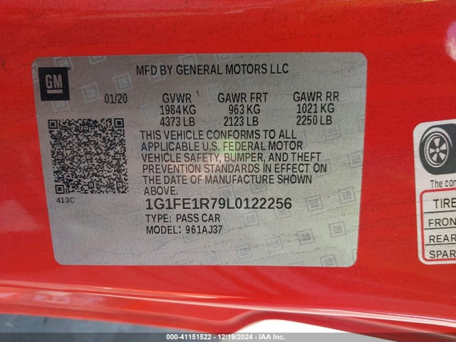 Chevrolet Camaro Rwd  Lt1 2020 1G1FE1R79L0122256 Image 9