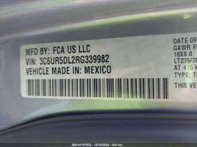 3C6UR5DL2RG339982 RAM 2500 Big Horn  4x4 6'4 Box