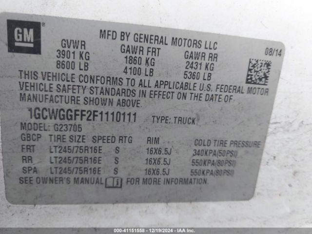 1GCWGGFF2F1110111 Chevrolet Express 2500 Work Van