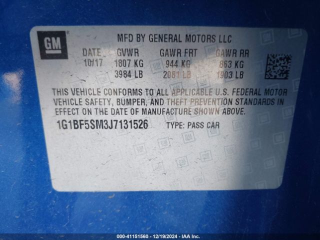 1G1BF5SM3J7131526 Chevrolet Cruze Premier Auto