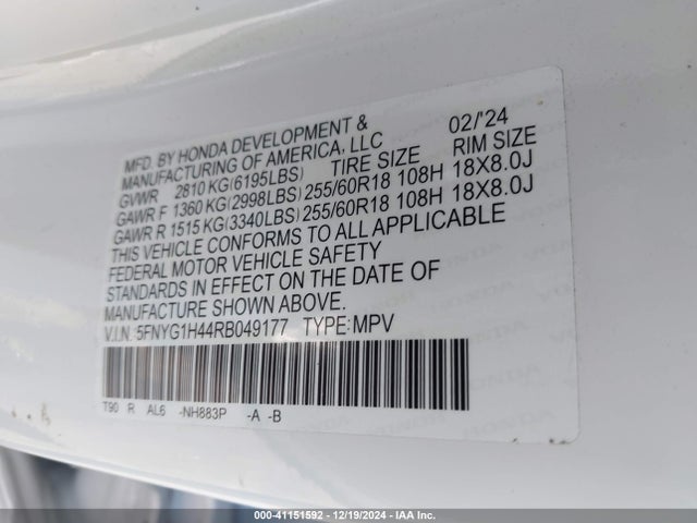 5FNYG1H44RB049177 Honda Pilot Ex-l