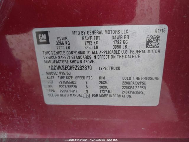 1GCVKSEC6FZ233870 Chevrolet Silverado 1500 2lz