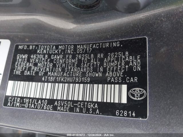 4T1BF1FK2HU793159 Toyota CAMRY XLE