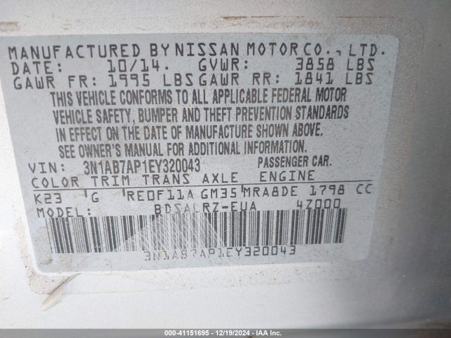 Nissan SENTRA SR 2014 3N1AB7AP1EY320043 Image 9