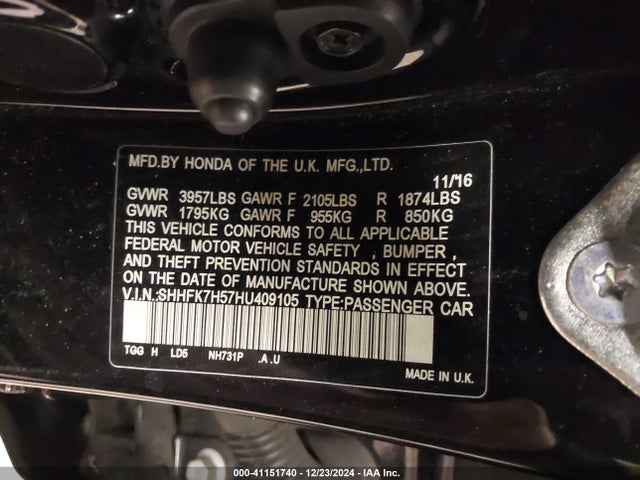 SHHFK7H57HU409105 Honda CIVIC EX