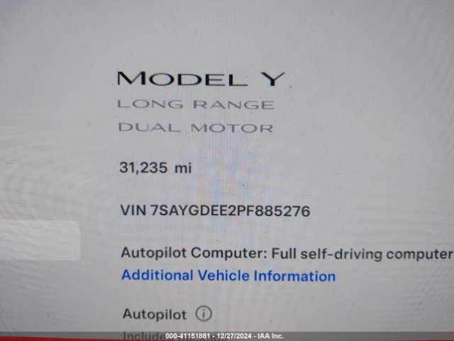7SAYGDEE2PF885276 Tesla Model Y Awd/long Range Dual Motor All-wheel Drive