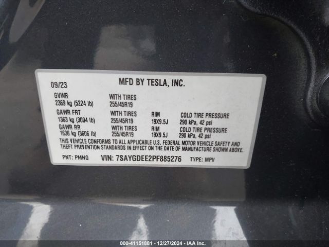 7SAYGDEE2PF885276 Tesla Model Y Awd/long Range Dual Motor All-wheel Drive