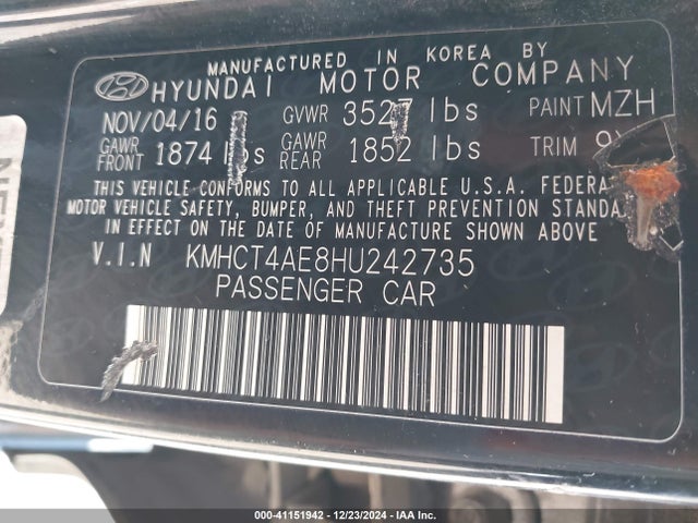 Hyundai ACCENT SE 2017 KMHCT4AE8HU242735 Image 9
