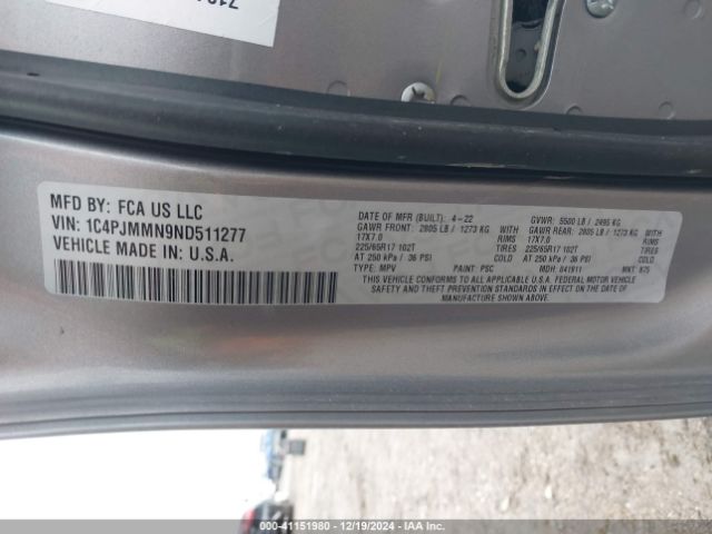 1C4PJMMN9ND511277 Jeep Cherokee Latitude Lux 4x4