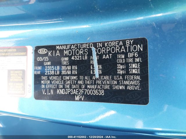 KNDJP3AE2F7003638 KIA SOUL EV