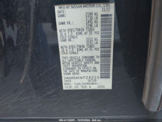 1N6AD0ER0JN724255 Nissan Frontier Sv