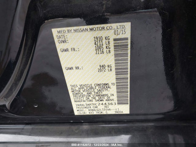 Nissan Altima 2.5 S 2015 1N4AL3AP7FC244363 Image 9