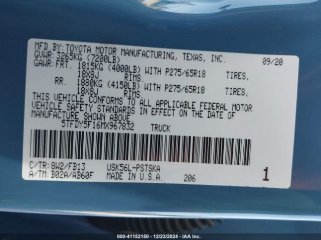 5TFDY5F16MX967832 Toyota Tundra Sr5