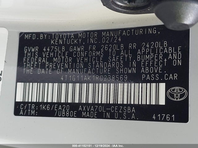 Toyota CAMRY SE 2024 4T1G11AK1RU238569 Image 9