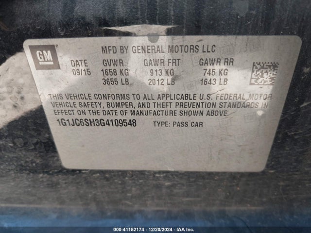 Chevrolet Sonic Lt Auto 2016 1G1JC6SH3G4109548 Image 9