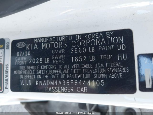KNADM4A36F6444105 KIA RIO LX