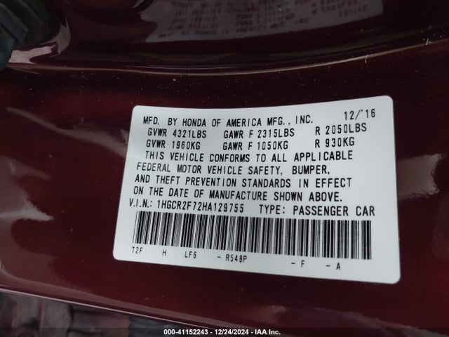 Honda Accord 2017 1HGCR2F72HA129755 Image 22