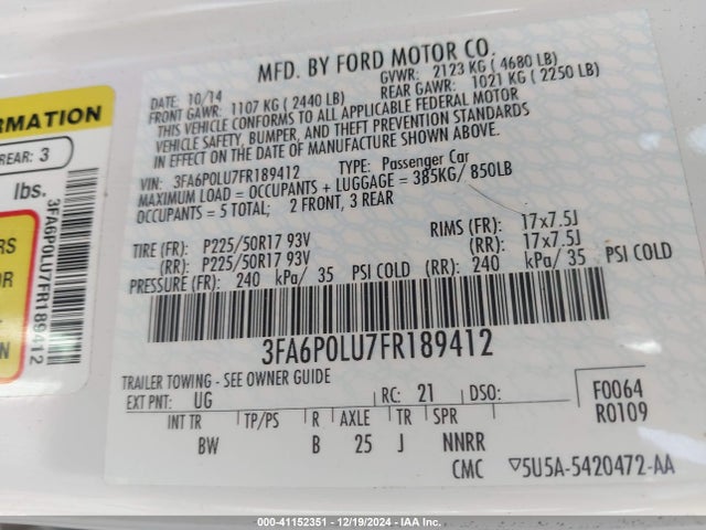 Ford Fusion Hybrid Se 2015 3FA6P0LU7FR189412 Image 9