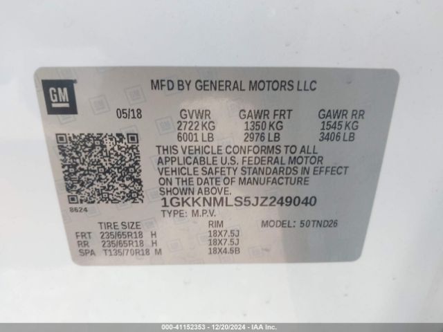 1GKKNMLS5JZ249040 GMC Acadia Slt-1