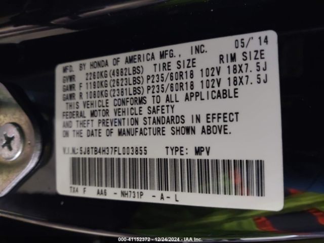 5J8TB4H37FL003855 Acura RDX