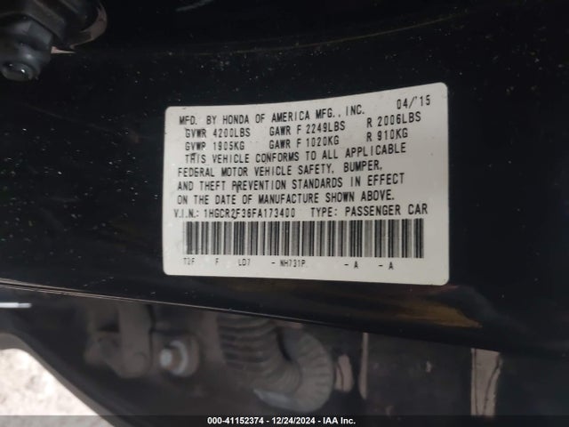 Honda ACCORD LX 2015 1HGCR2F36FA173400 Image 9