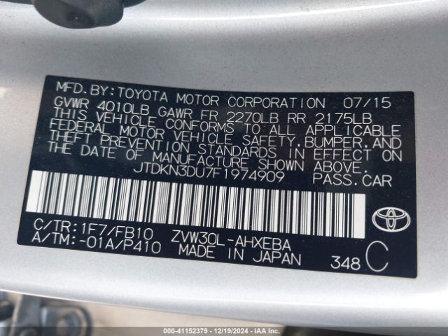 JTDKN3DU7F1974909 Toyota Prius